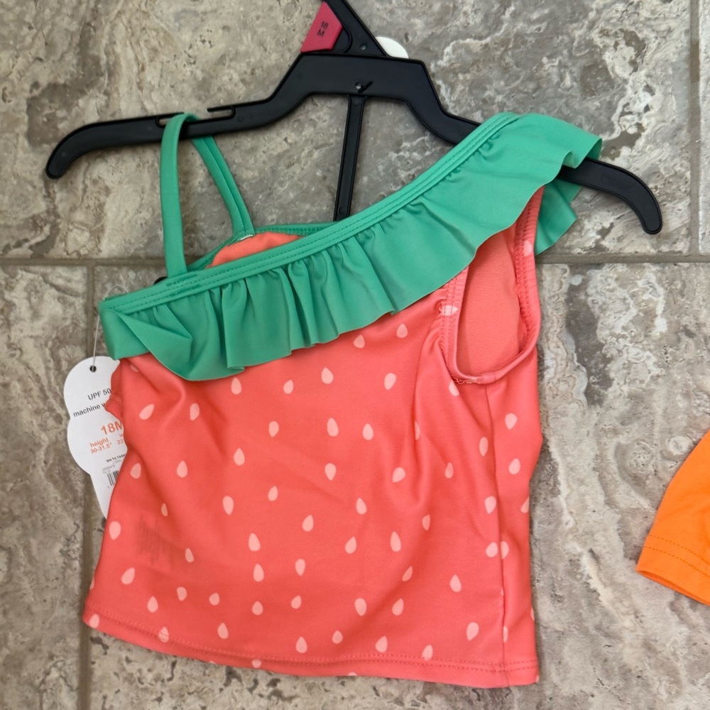 NWT Size 18 months Wonder Nation Strawberry Theme Pink and Green Swimsuit